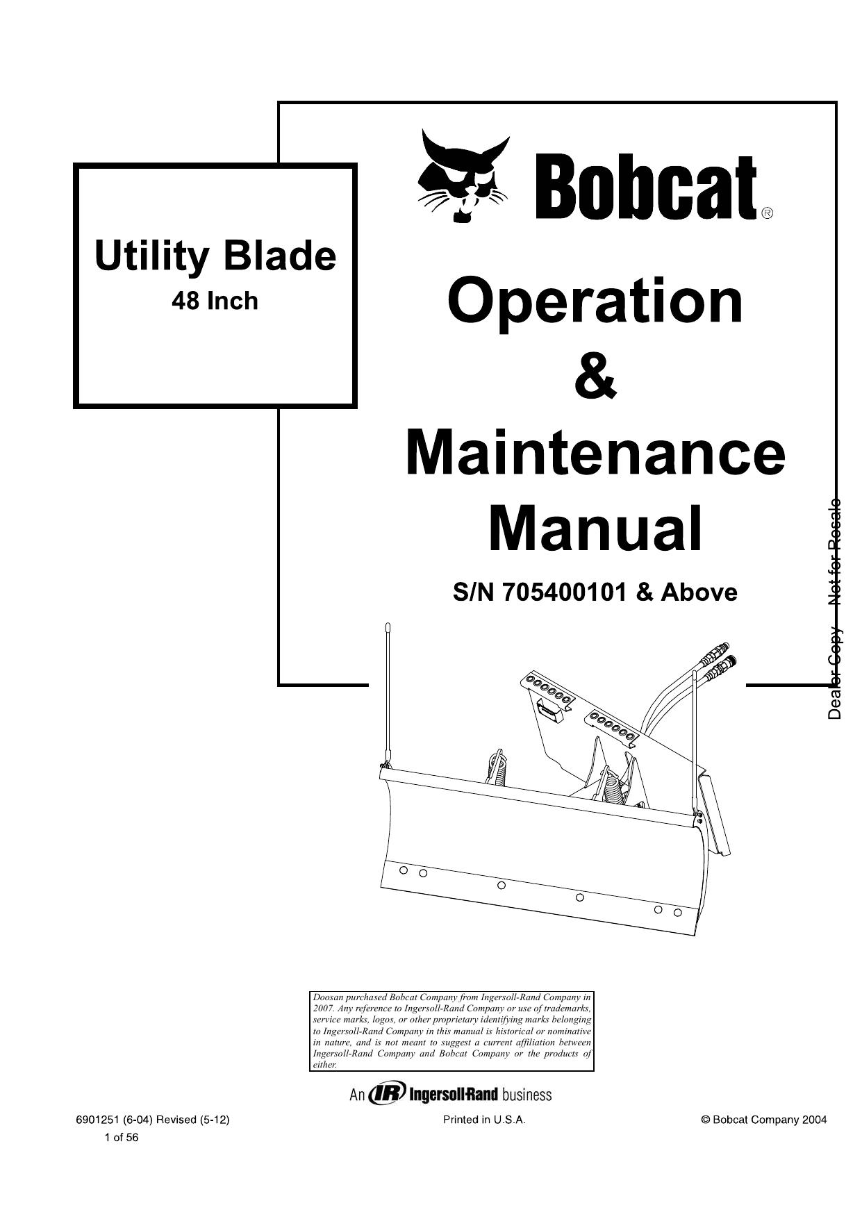 Utility Blade Operation & Maintenance Manual Bobcat